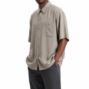 Jordan Craig Men's Button Up Shirt Size XL Gray 100% Linen Short Sleeve Casual